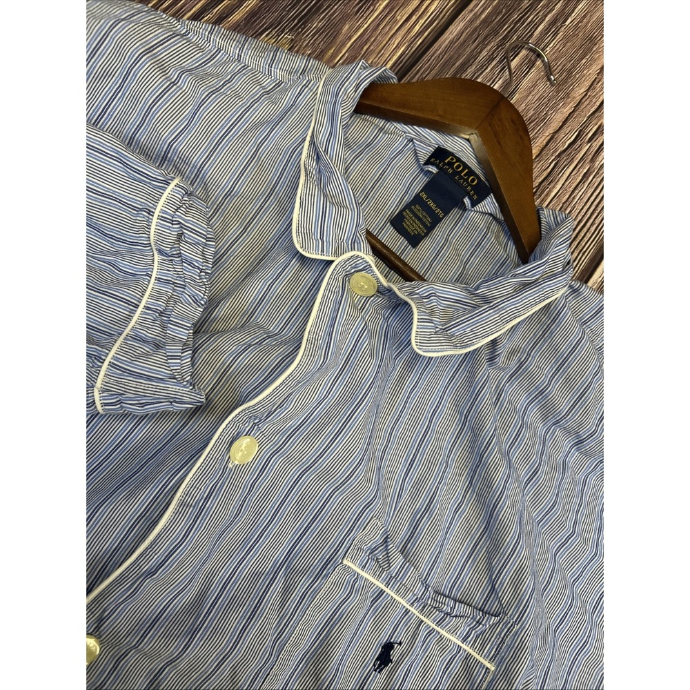 Polo Ralph Lauren Blue Striped Long Sleeve Button Down‎ Shirt Men's 2XL